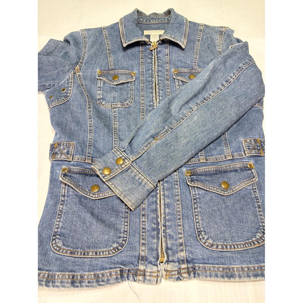 Jones New York Sport Premium Denim Zip Up Utility Jacket Blue Petite Large
